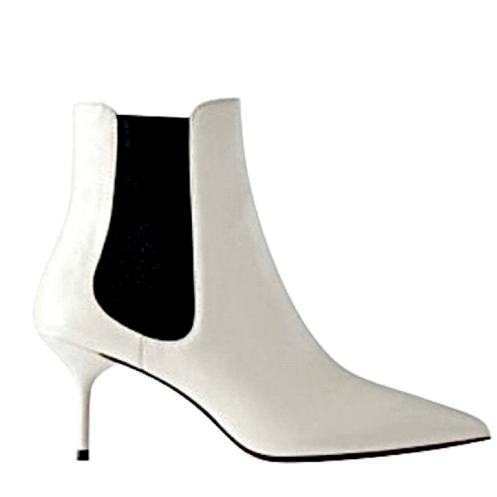 NWT ZARA Vegan Leather White High Heeled Ankle Boots US SIZE 5 with Black Panel